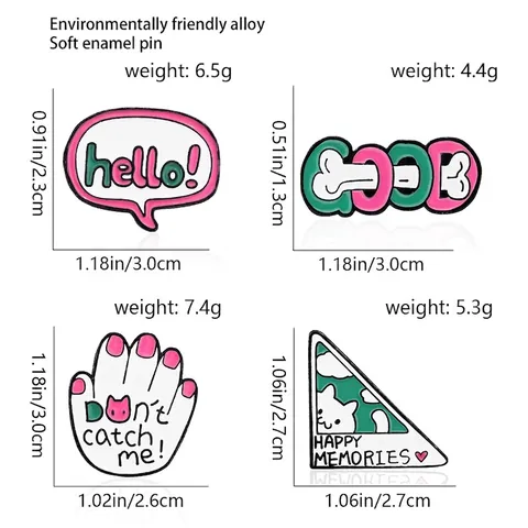 Cartoon Zinc Alloy Enamel Brooch Pins Cute Cat Hand Hello Dialogue Bubble GOOD Bone Badges Fashion Lapel Pins Jewelry
