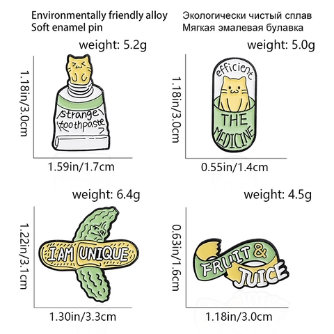 Lustige Cartoon Emaille Pin Abzeichen Set Kreative Katze Zahnpasta Kapsel Gurke Legierung Brosche Für Kleidung Rucksack Dekoration Schmuck