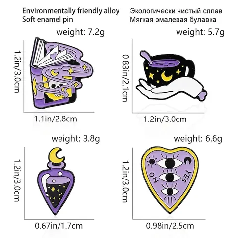 Broches en Alliage d'Émail de Sorcière Mystique Épingles Livre de Magie Crâne Bouteille de Potion Coupe de Lune Cœur Planchette Badge Gothique Bijoux Accessoires