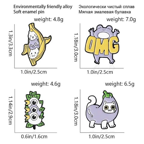 Divertente Spilla in Smalto Gatto in Banana Melanzana Creativa Animale Rana OMG Spilla in Lega Verniciata per Zaino Abbigliamento