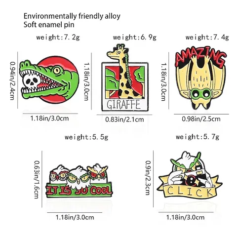 Cartoon Tier Emaille Pin Zinklegierung Giraffe Krokodil Eule Fledermaus Kreative Brosche Für Kleidung Taschen Rucksack Deko Zubehör