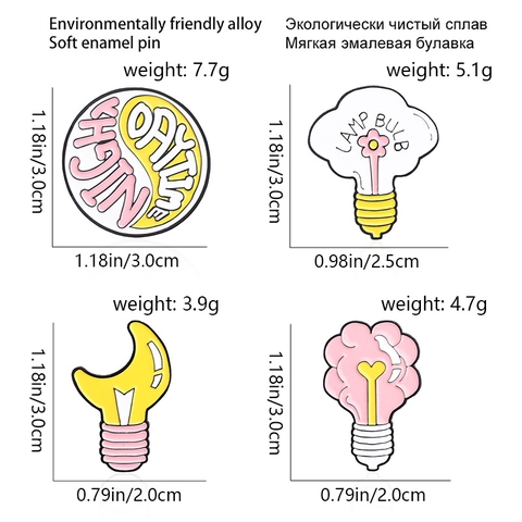 Cartoon Creative Enamel Light Bulb Brooches Moon Cloud Brain Design Cute Alloy Badges For Clothing Backpack Decor Jewelry