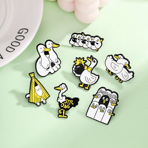 Cartoon Enamel Brooch Pins Collection Cute Duck Cat Ostrich Funny Animal Lapel Pins For Backpacks Jackets Jewelry Gift