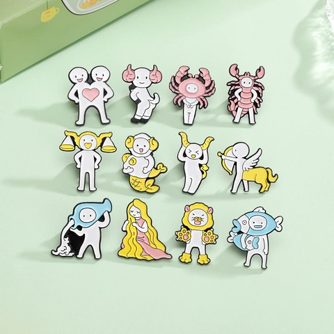 Cute Twelve Constellations Cartoon Enamel Pin Brooch Zinc Alloy Painted Badge For Friends Birthday Jewelry Accessories
