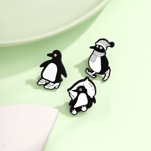 Cute Cartoon Penguin Enamel Brooch Pin Zinc Alloy Animal Skiing Sleeping Standing Badge For Women Men Kids Clothing Decor