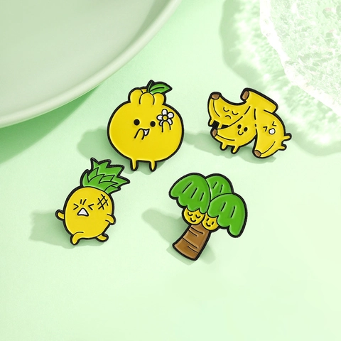 Cartoon Fruit Enamel Brooch Funny Pineapple Coconut Tree Banana Orange Soft Enamel Pins For Backpack Clothing Decoration Cute Alloy Jewelry