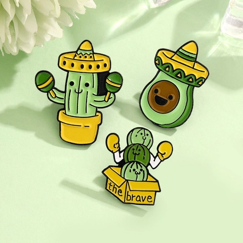 Süße Cartoon Kaktus Avocado Emaille Anstecknadeln Zinklegierung Sombrero Boxhandschuhe Maracas Mexikanischer Stil Abzeichen Schmuck Geschenk