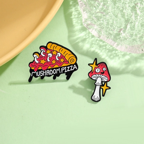 Colección de Broches de Esmalte de Seta Divertida Aleación de Zinc Vintage TV Pizza Marco Mapa Insignias de Dibujos Animados para Mochila Ropa Unisex