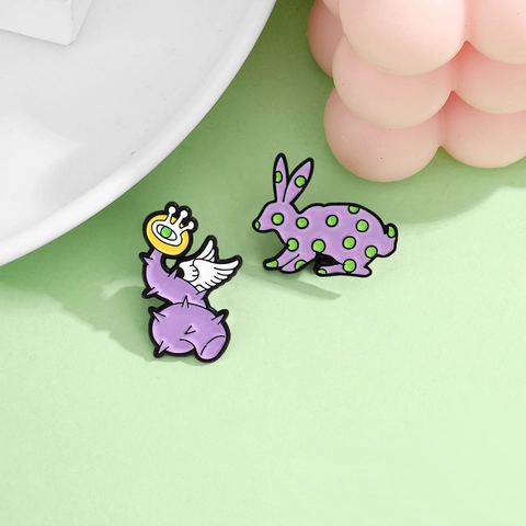 Cartoon Alloy Enamel Brooch Pin Purple Rabbit Polka Dot Rose Winged Eye Badges For Backpack Decoration Accessories