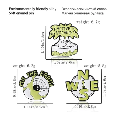 Cartoon Erde Kompass Vulkan Emaille Pin Brosche Legierung Einbrennlackierung Badge Natur Thema Schmuck Geschenk Für Damen Herren Rucksack