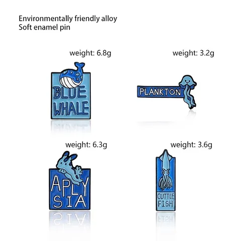Cartoon Marine Life Alloy Enamel Pin Blue Whale Jellyfish Sea Hare Cuttlefish Brooch For Clothes Backpack Decoration Gift