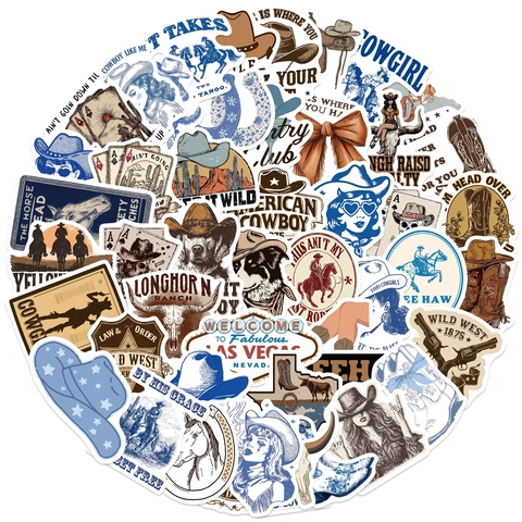 Adesivi Impermeabili Vintage Western Cowboy Per Laptop Chitarra Bagagli Tema Retro Cowboy Decalcomanie Decorative DIY