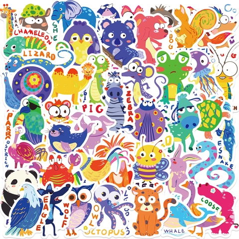 Adesivi per Animali Cartoni Animati in PVC Impermeabili per Laptop Chitarra Bagaglio DIY Scrapbook Educativo Carino Adesivi
