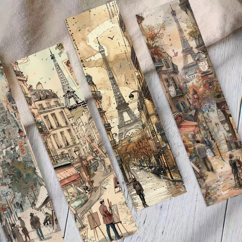 French Retro Paris Eiffel Tower Bookmarks White Cardboard Waterproof UV Coated Page Markers Reading Accessories Romantic Vintage Collage Design For Book Lovers