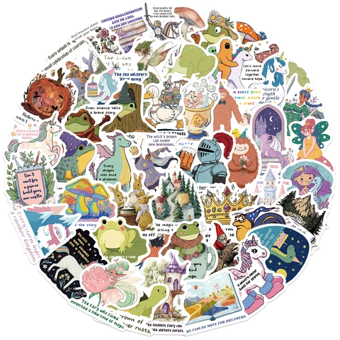Fantasie Sprookjes Stickers Waterdicht PVC Mat Decals Voor Laptop Gitaar Bagage Decoratie Inspirerende Citaat Stickers Schattige Cartoon Illustraties