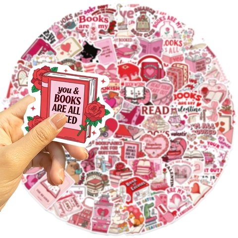 Adesivi Letterari di San Valentino a Fumetti Decalcomanie Decorative in PVC Impermeabili per Laptop Valigia Chitarra Stile Rosa Romantico