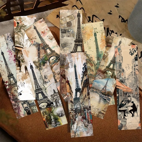 French Retro Paris Eiffel Tower Bookmarks White Cardboard Waterproof UV Coated Page Markers Reading Accessories Romantic Vintage Collage Design For Book Lovers