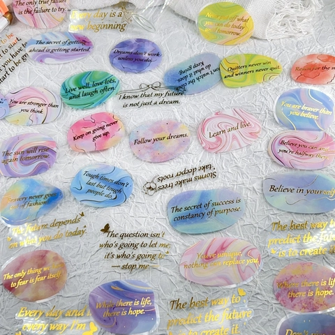 Bronzierende PET Ästhetische Aufkleber Wasserdichte Marmor Inspirierende Zitate Abziehbilder Für Scrapbooking Journaling Dekoration