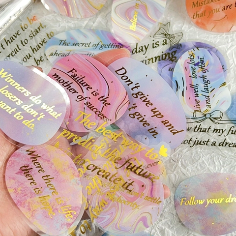 Bronzierende PET Ästhetische Aufkleber Wasserdichte Marmor Inspirierende Zitate Abziehbilder Für Scrapbooking Journaling Dekoration