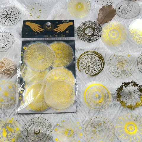Adesivi Celesti in PET Bronzato Impermeabile Trasparenti Magica Luna Sole Mandala Decalcomanie per Scrapbooking Diario Decorazione Fai da Te