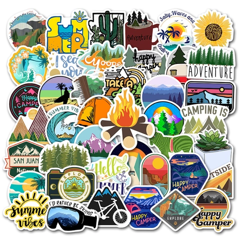 Wasserdichte Outdoor Abenteuer Camping Aufkleber PVC Natur Reisen Decals Für Koffer Laptop Skateboard Auto Handy Dekoration