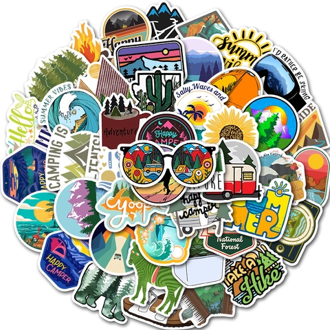 Wasserdichte Outdoor Abenteuer Camping Aufkleber PVC Natur Reisen Decals Für Koffer Laptop Skateboard Auto Handy Dekoration