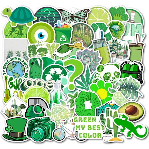 Green Aesthetic VSCO Girl Stickers Waterproof Vinyl Decals For Laptop Water Bottle Luggage Travel Case Eco Friendly Decor