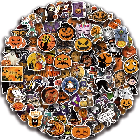 Adesivi di Halloween Impermeabili in PVC Zucca Fantasma Pipistrello Strega Teschio Decalcomanie per Custodia Telefono Skateboard Bagaglio Laptop Decor