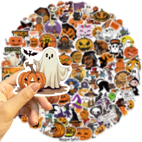 Adesivi di Halloween Impermeabili in PVC Zucca Fantasma Pipistrello Strega Teschio Decalcomanie per Custodia Telefono Skateboard Bagaglio Laptop Decor