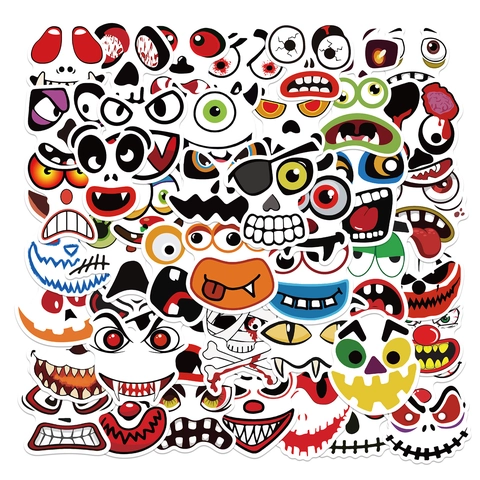 Halloween Monster Gesicht Aufkleber Wasserdicht PVC Kürbis Ausdruck Decals Für Laptop Koffer Gitarre Skateboards DIY Party Dekoration