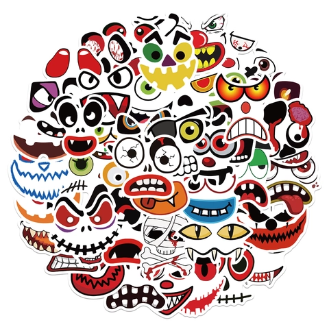 Halloween Monster Gesicht Aufkleber Wasserdicht PVC Kürbis Ausdruck Decals Für Laptop Koffer Gitarre Skateboards DIY Party Dekoration