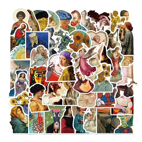 Artist Famous Oil Paintings Stickers Waterproof PVC Graffiti Decals For Laptop Suitcase Water Bottle Van Gogh Da Vinci Art Decoration