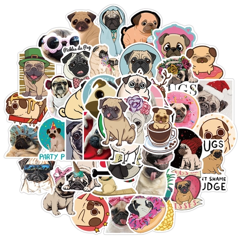 Simpatici Adesivi in Cartone Animato per Cani Carlini per Laptop Bagaglio Moto Impermeabile PVC Vinile Decalcomania Accessorio Decorativo