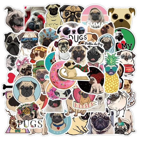 Simpatici Adesivi in Cartone Animato per Cani Carlini per Laptop Bagaglio Moto Impermeabile PVC Vinile Decalcomania Accessorio Decorativo