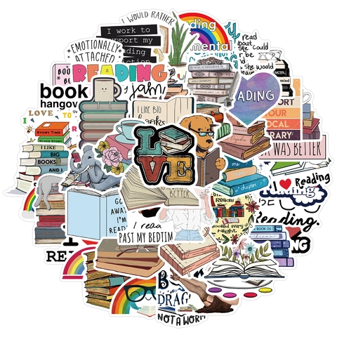 Cartoon Reading Book Stickers Waterproof PVC Graffiti Decals For Laptop Water Bottle Scrapbooking Bookworm Gifts