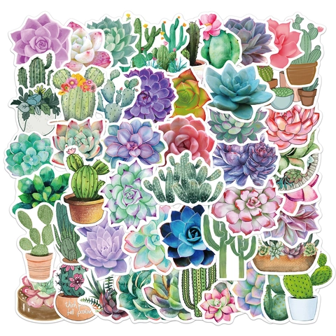 Pegatinas Plantas Suculentas Cactus Acuarela Impermeable PVC Graffiti Calcomanías Para Laptop Maleta Skateboard Guitarra