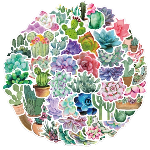 Pegatinas Plantas Suculentas Cactus Acuarela Impermeable PVC Graffiti Calcomanías Para Laptop Maleta Skateboard Guitarra