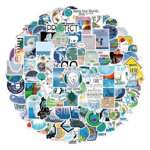 Globaler Klimawandel Doodle Aufkleber Wasserdichte PVC Vinyl Decals Für Laptop Koffer Skateboard Scrapbooking Umweltfreundliche Deko Aufkleber