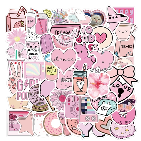 Aesthetic Rosa Cartone Animato Graffiti Adesivi Impermeabile Vinile Decalcomanie per Laptop Valigia Chitarra Skateboard Ragazza DIY
