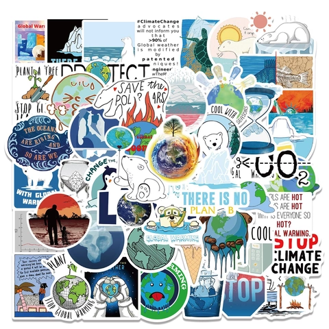 Wasserdichte PVC Aufkleber Klimawandel Umweltschutz Für Laptop Gepäck Skateboard Wasserflasche Cartoon Aufkleber