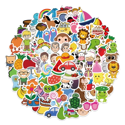 Adesivi Impermeabili a Fumetti per Valigie Laptop Decorazione Animali Frutta Graffiti Decalcomanie per Bambini Studenti DIY