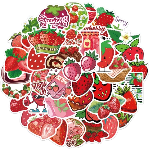 Adesivi in PVC Impermeabile a Tema Fragola Cartone Animato Multi Modello per Laptop Chitarra Valigia Graffiti Decorativi DIY
