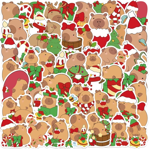 Adesivi di Natale Capibara Impermeabile Cartone Animato Animali Decalcomanie per Laptop Bagaglio DIY Decorazione Adesivi