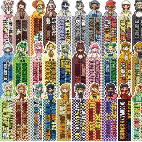 Cute Cartoon Girl Character Inspirational Quote Bookmarks Assorted Checkered Pattern DIY Journaling Reading Stationery Gift