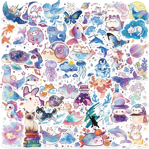 Aquarell Sternenhimmel Kreaturen Aufkleber Wasserdichte PVC DIY Abziehbilder Für Laptop Gepäck Notizbuch Deko