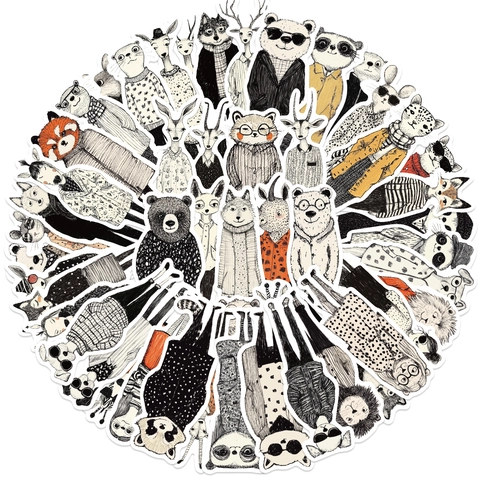 Adesivi animali antropomorfi retrò Decalcomanie doodle in vinile impermeabile per laptop valigia chitarra Scrapbooking