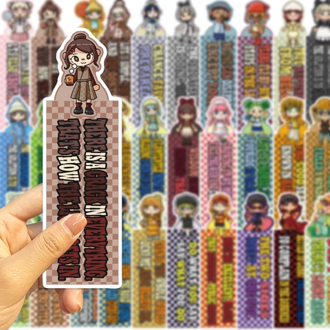 Cute Cartoon Girl Character Inspirational Quote Bookmarks Assorted Checkered Pattern DIY Journaling Reading Stationery Gift