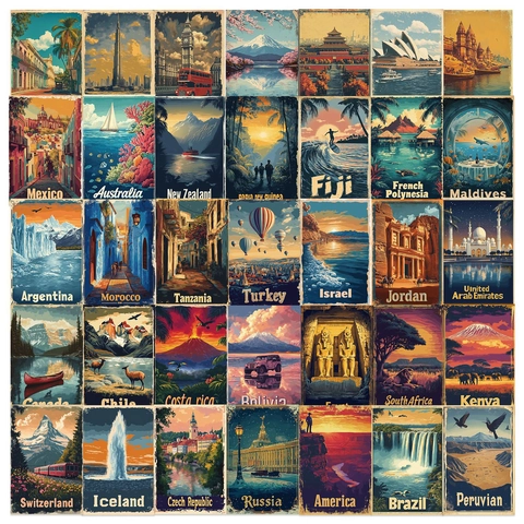 Adesivi Vintage Per Poster Di Viaggio Decalcomanie In PVC Impermeabili Per Valigie Laptop Scrapbooking Decorazione DIY