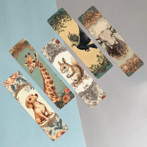Vintage Animal Cardstock Bookmarks Antique Floral Illustration Paper Bookmarks For Reading Journaling Decoration