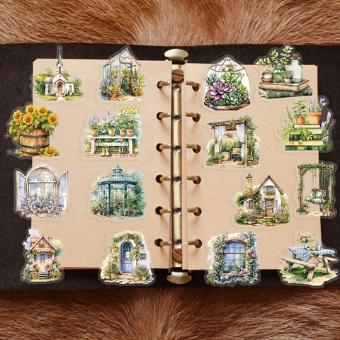 Garden Cottage Waterproof PET Stickers Vintage Floral Greenhouse House Hand Account DIY Decorative Decals Scrapbooking Material